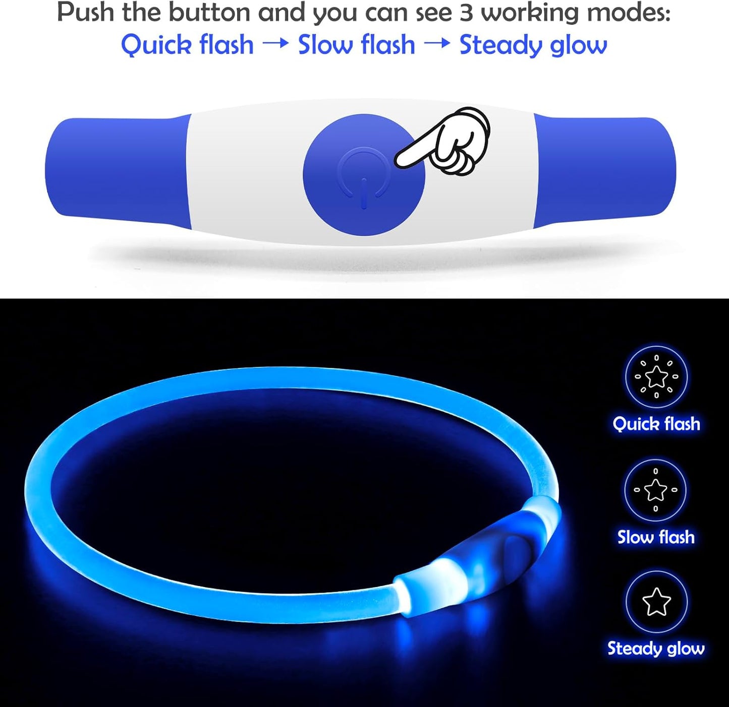 Light up Dog Collar, USB Rechargeable Flash Dog Necklace Light, Pet Safety Collar Makes Your Beloved Dogs Be Seen at Night for Small Medium Large Dogs