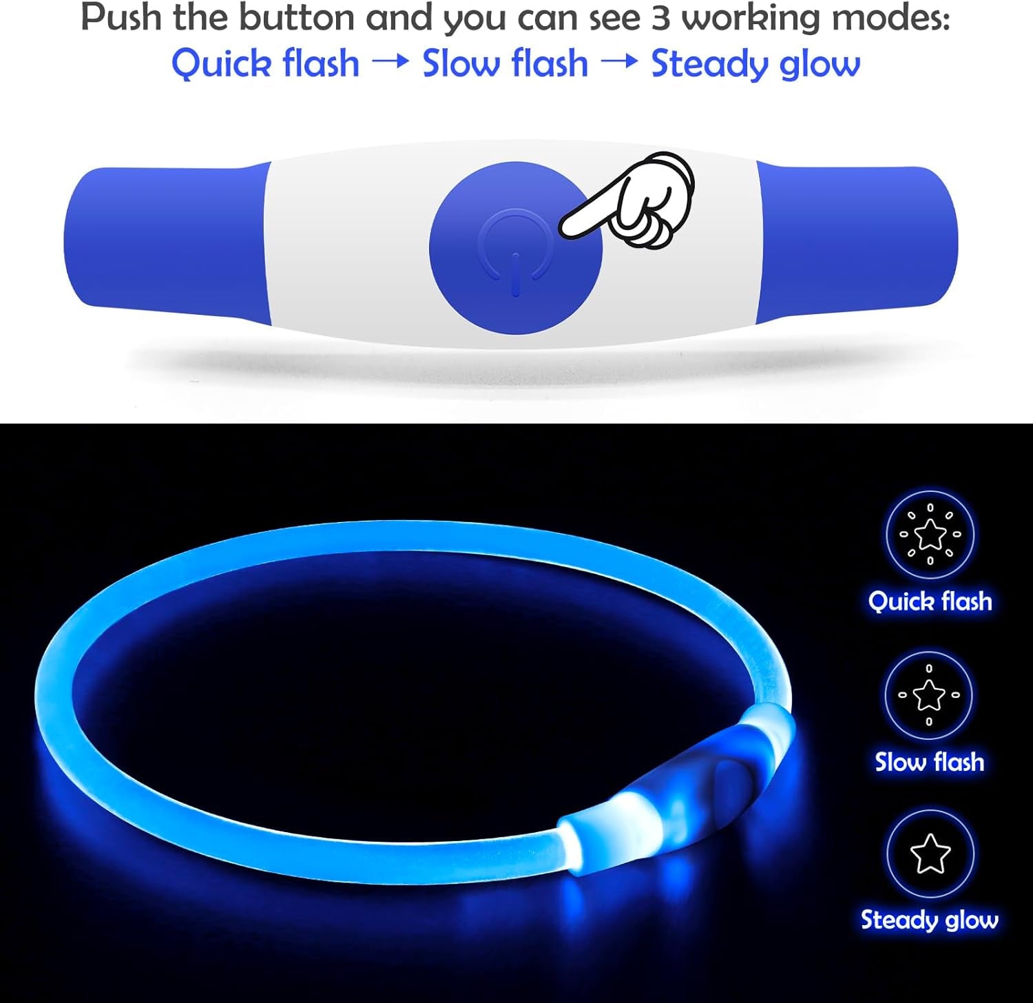 Light up Dog Collar, USB Rechargeable Flash Dog Necklace Light, Pet Safety Collar Makes Your Beloved Dogs Be Seen at Night for Small Medium Large Dogs